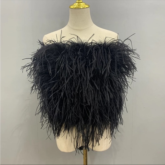 🎉 New 100% Real Ostrich Feathers Crop Top - Picture 14 of 17